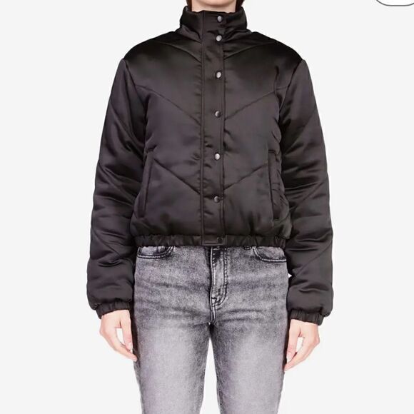 Sanctuary Womens Davis Black Chevron Puffer Short Quilted Coat Outerwear New XS - Picture 7 of 14